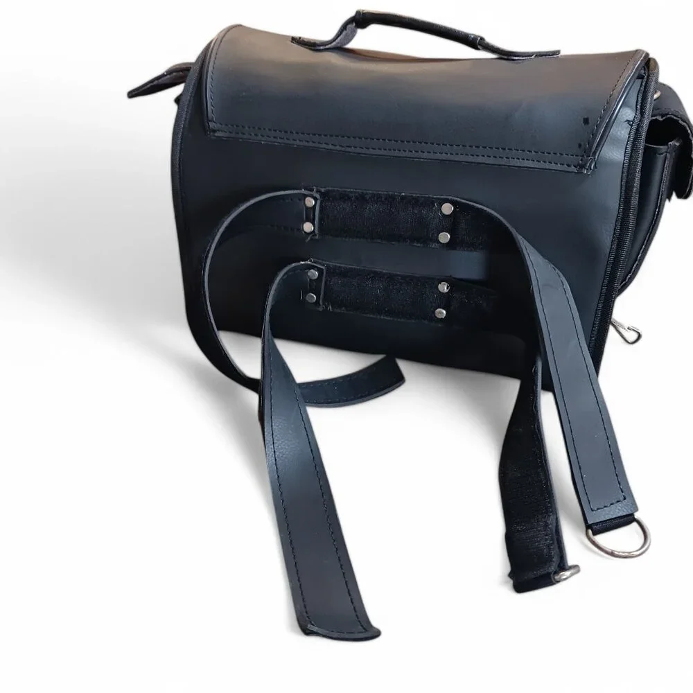 Vintage Waterproof Leather MotorcycleTail Bag Rear Seat Backpack Saddle Luggage - Picture 7 of 15